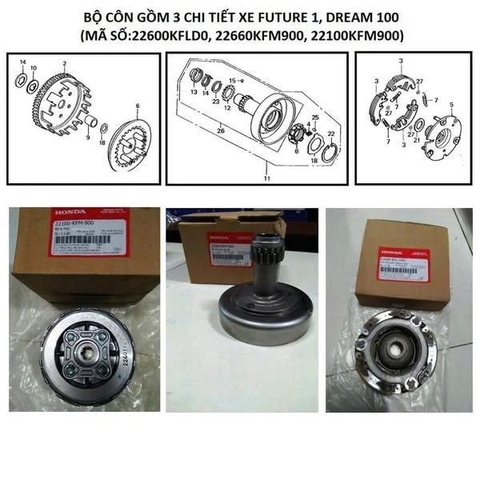 Bộ Côn xe Dream 100, wave 100 ( MÃ 3471+3472+3473)