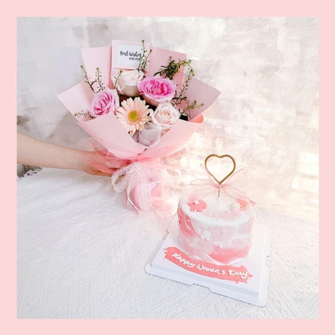 Set bánh & hoa tone hồng