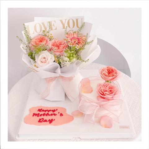 Set bánh & hoa tone cam