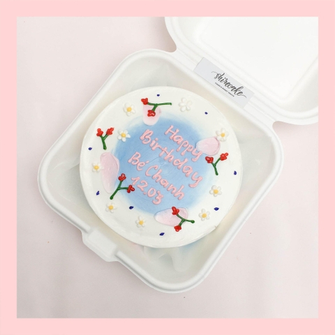 Mini Bento vẽ hoa lá - Bánh kem bơ mini hộp bã mía