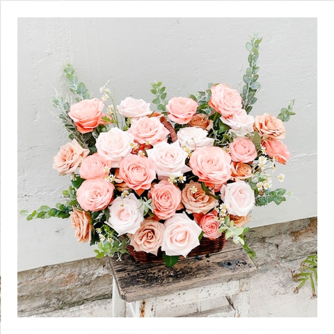 Giỏ/ Hộp hoa tươi tone cam