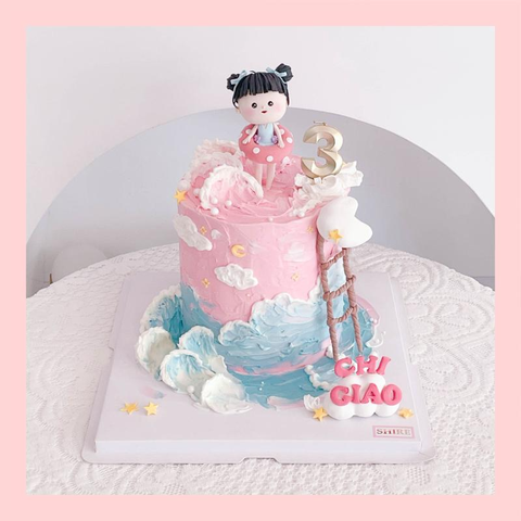 Bánh kem tạo hình em bé gái 3D xinh xắn cho bé gái - Bánh kem fondant