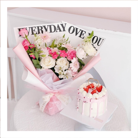 Set bánh & hoa tone hồng