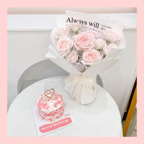 Set bánh & hoa tone hồng