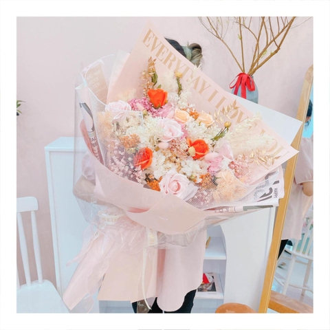 Hoa khô/Hoa bất tử size lớn tone màu vàng/cam