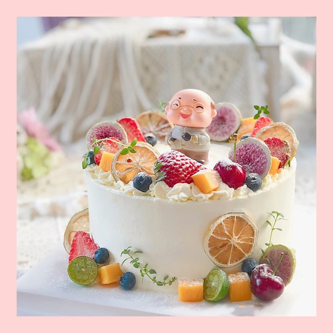 Bánh kem mừng thọ truyền thống tone vàng/hồng