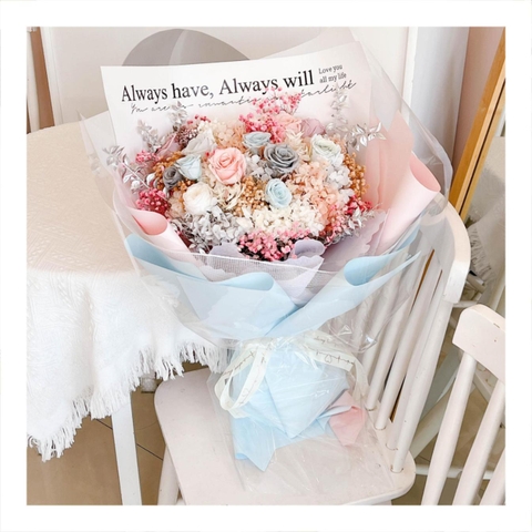 Hoa khô/Hoa bất tử size lớn tone màu hồng/xanh dương