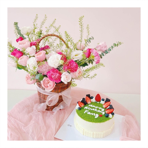 Set bánh & hoa tone hồng