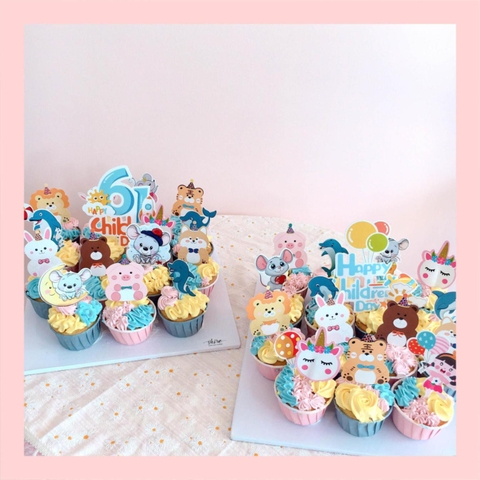 Set cupcake trang trí cho bé dễ thương kem sữa - Bánh sinh nhật dạng cupcake ổ