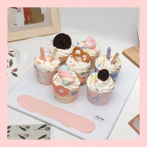 Set cupcake trang trí cho bé dễ thương kem sữa - Bánh sinh nhật dạng cupcake ổ