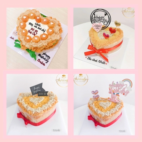 Bông lan trứng muối mẫu trái tim - Bánh sinh nhật bông lan trứng muối hai loại sốt phô mai và sốt bơ