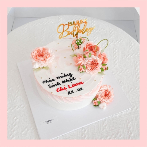 Bánh kem cưới bỏ quả 1 tầng trang trí hoa kem