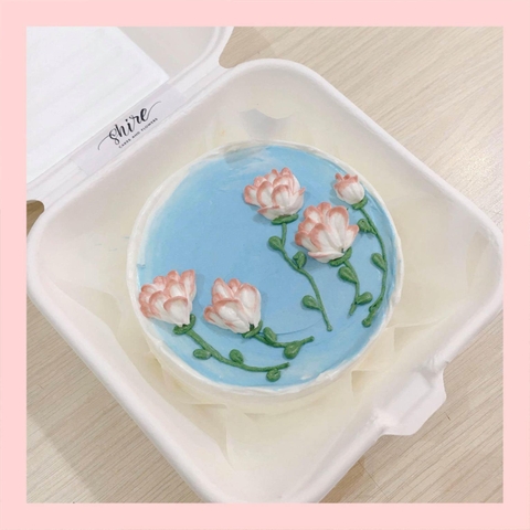 Mini Bento vẽ hoa lá - Bánh kem bơ mini hộp bã mía
