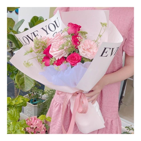 Bó hoa tươi tone hồng mix