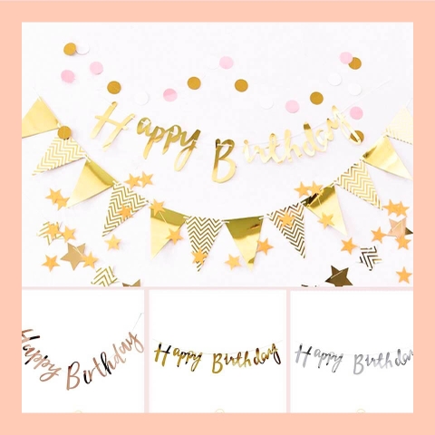 Dây Happy Birthday chữ màu nhũ kim tuyến