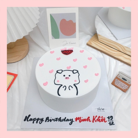 Bánh vẽ hình con heo dễ thương - Bánh sinh nhật trẻ em