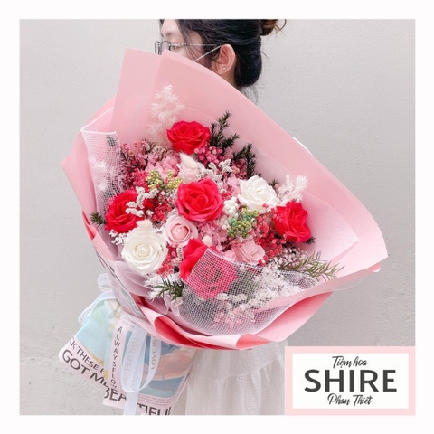 Hoa khô/Hoa bất tử size lớn tone màu hồng/đỏ