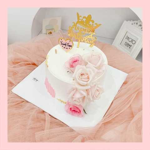 Bánh kem cưới bỏ quả 1 tầng trang trí hoa tươi