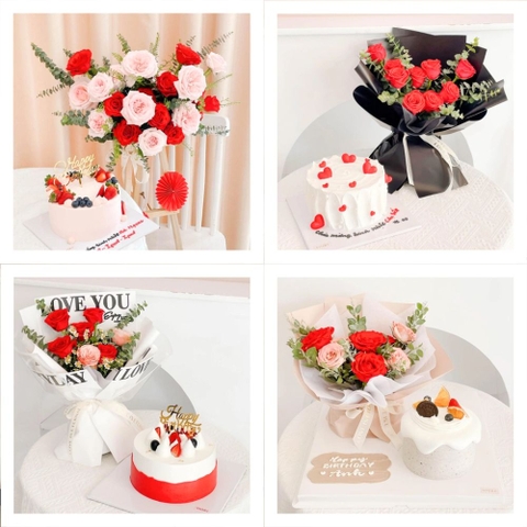 Set bánh & hoa tone đỏ