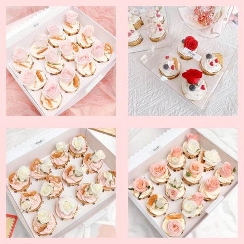 Set cupcake hoa tươi kem sữa - Bánh sinh nhật dạng cupcake ổ nhân mứt đủ vị