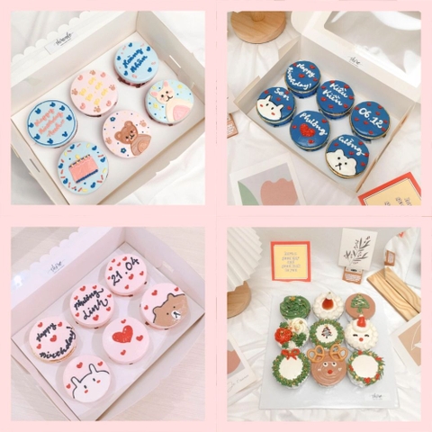 Set cupcake vẽ hình đáng yêu kem sữa - Bánh sinh nhật dạng cupcake ổ