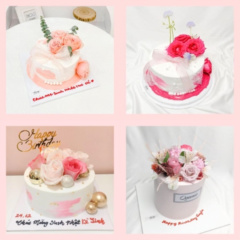 Bánh kem cưới bỏ quả 1 tầng trang trí hoa tươi
