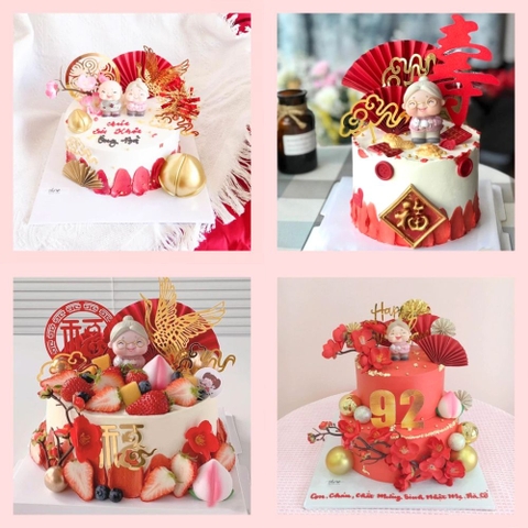 Bánh kem mừng thọ truyền thống tone đỏ