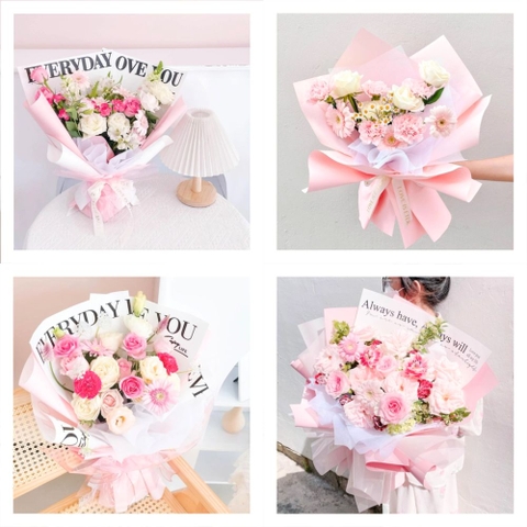 Bó hoa tươi tone hồng mix