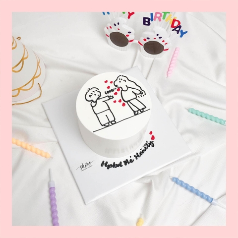 Bánh mini vẽ hình cặp đôi- Bánh kem bơ mini 10-12cm