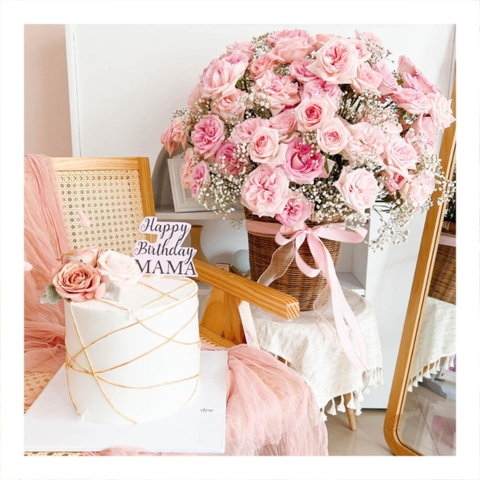 Set bánh & hoa tone hồng