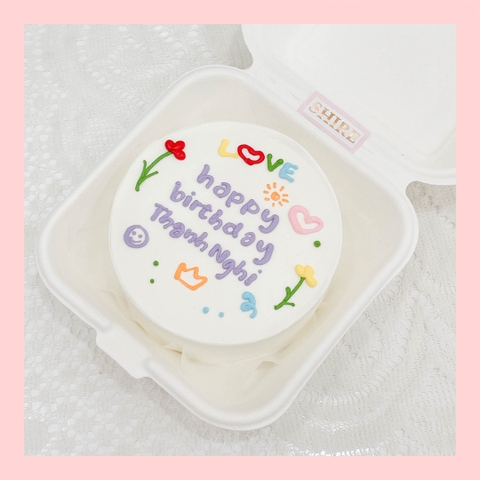 Mini Bento vẽ hoa lá - Bánh kem bơ mini hộp bã mía