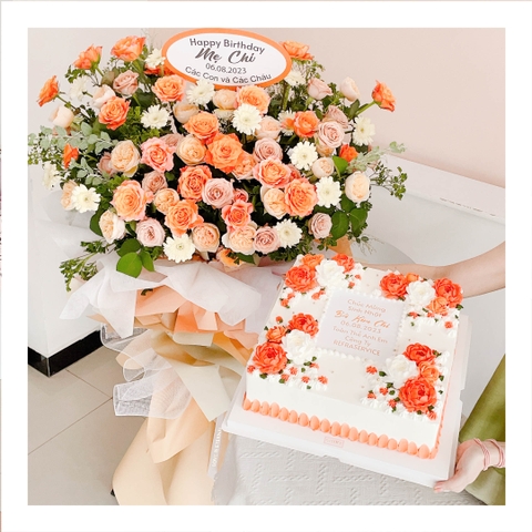 Set bánh & hoa tone cam