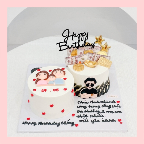 Bánh mini vẽ hình cặp đôi- Bánh kem bơ mini 10-12cm