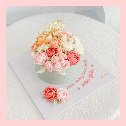 Bánh kem cưới bỏ quả 1 tầng trang trí hoa kem