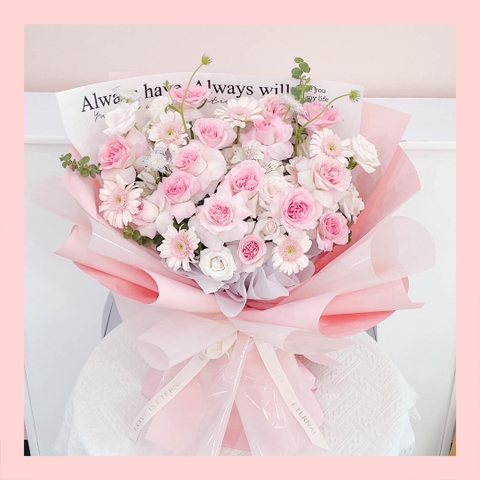 Bó hoa tươi tone hồng