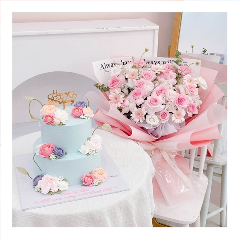 Set bánh & hoa tone hồng