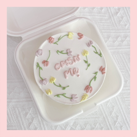 Mini Bento vẽ hoa lá - Bánh kem bơ mini hộp bã mía