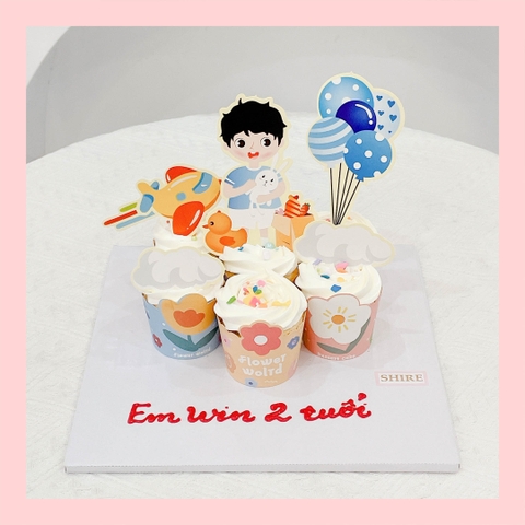 Set cupcake trang trí cho bé dễ thương kem sữa - Bánh sinh nhật dạng cupcake ổ