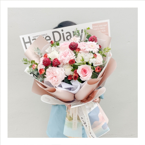 Bó hoa tươi tone hồng mix