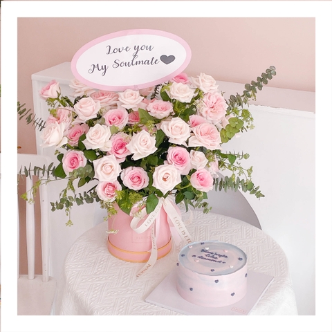 Set bánh & hoa tone hồng