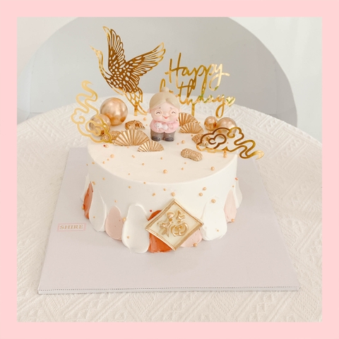 Bánh kem mừng thọ truyền thống tone vàng/hồng