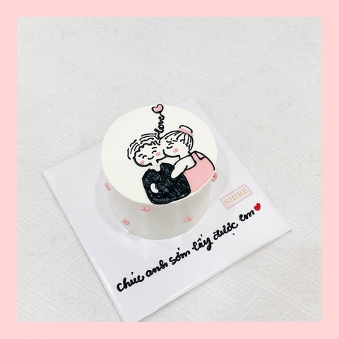 Bánh mini vẽ hình cặp đôi- Bánh kem bơ mini 10-12cm