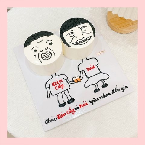 Bánh mini vẽ hình cặp đôi- Bánh kem bơ mini 10-12cm