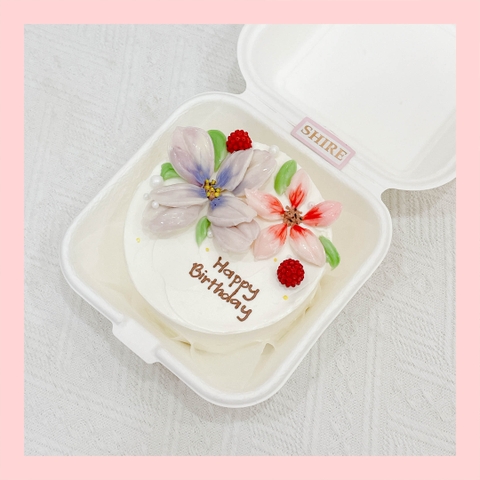 Mini Bento vẽ hoa lá - Bánh kem bơ mini hộp bã mía