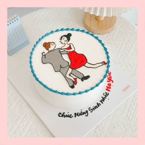 Bánh vẽ hình cặp đôi - Bánh kem sinh nhật