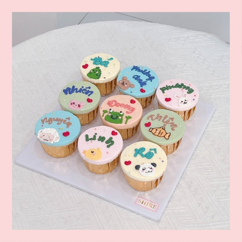 Set cupcake vẽ hình đáng yêu kem sữa - Bánh sinh nhật dạng cupcake ổ