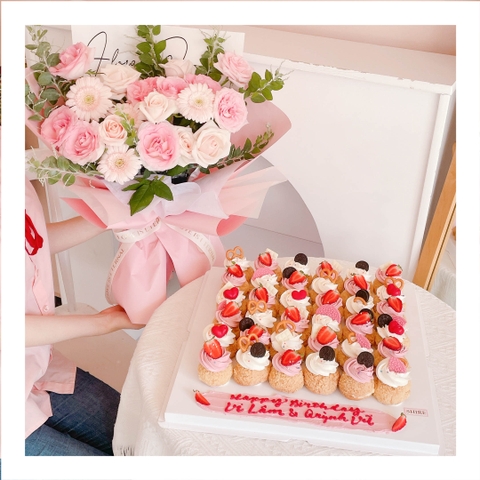 Set bánh & hoa tone hồng