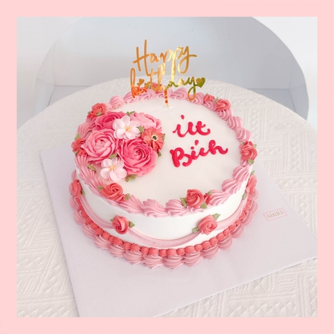 Bánh kem cưới bỏ quả 1 tầng trang trí hoa kem