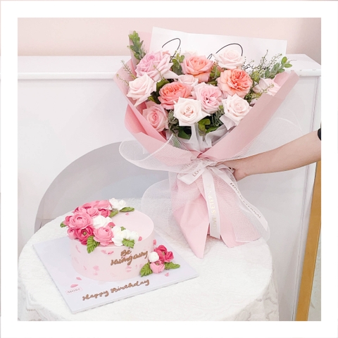 Set bánh & hoa tone hồng