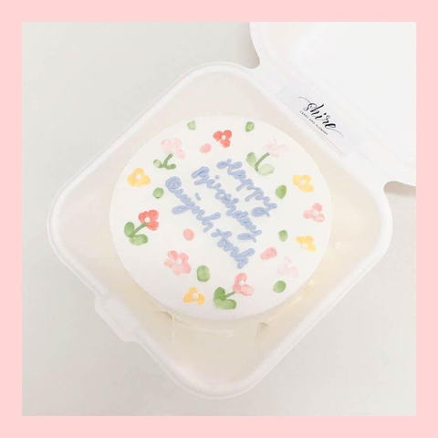 Mini Bento vẽ hoa lá - Bánh kem bơ mini hộp bã mía